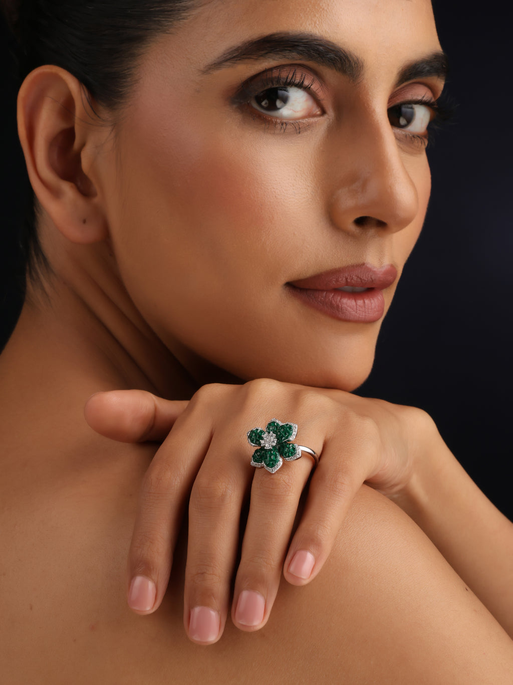 Emerald Flower Ring